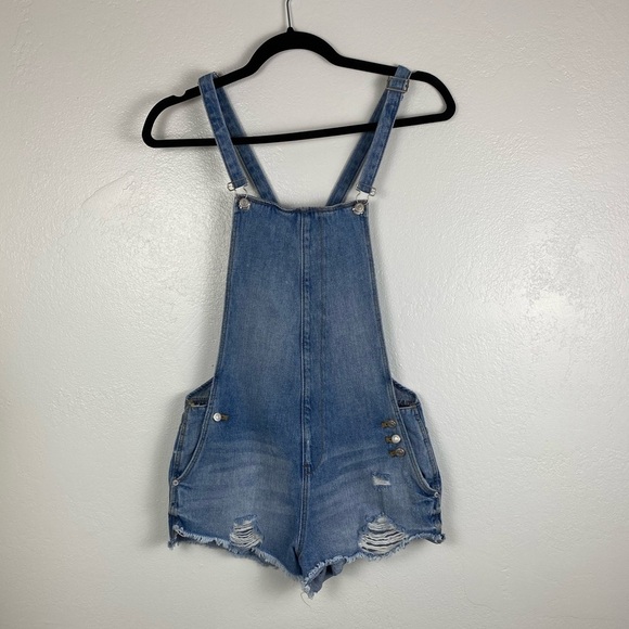 Zara Trafaluc Denim Blue Short Overall Romper Women’s size‎ XS - Picture 1 of 12